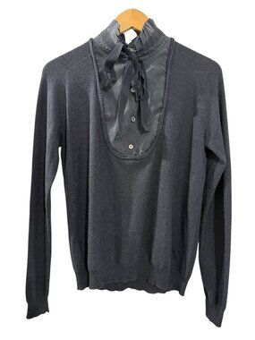 Salvatore Ferragamo Navy Silk Bow Wool Cashmere Sweater L
